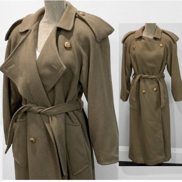 Me Jay Green Wool Double Breasted Trench Coat Size Medium Large - Picture 4 of 17